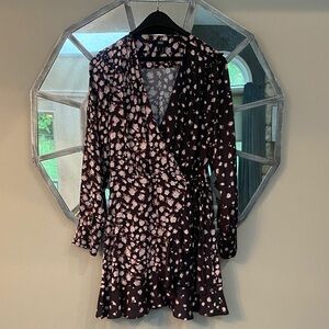 PAIGE Black Long-Sleeve Wrap Dress with Pink Floral Print